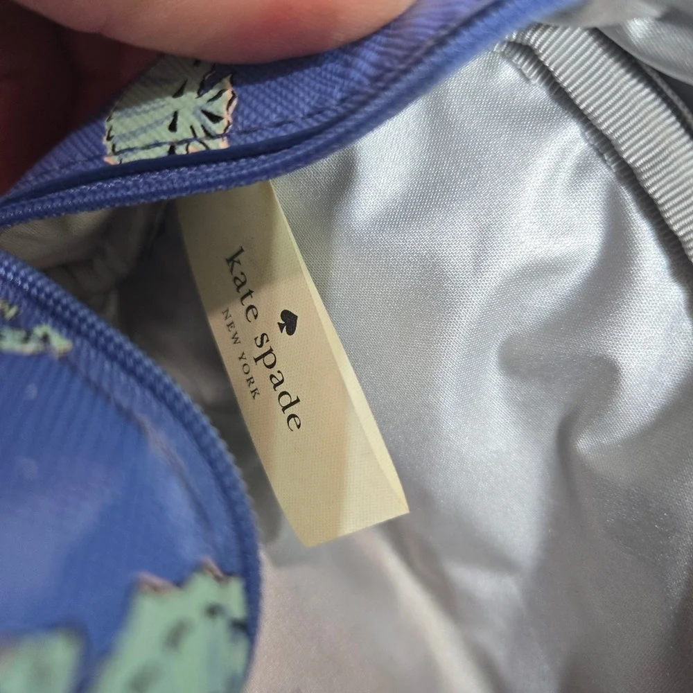 Kate Spade Cosmetic Bag Blue Seahorse Print Saffiano Travel Pouch *see pics